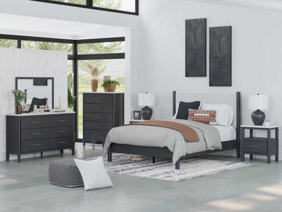 Fargenta Queen Panel Bed; Black/White