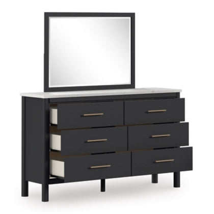 Fargenta Six Drawer Dresser and Mirror; Black/White