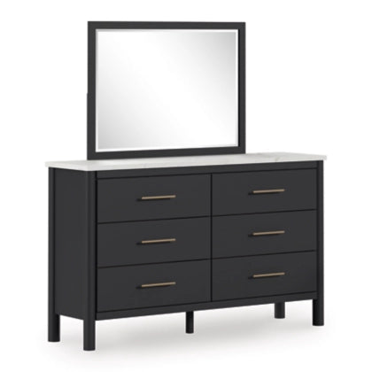 Fargenta Six Drawer Dresser and Mirror; Black/White