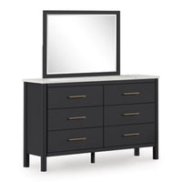 Fargenta Six Drawer Dresser and Mirror; Black/White