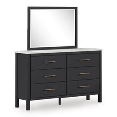 Fargenta Six Drawer Dresser and Mirror; Black/White