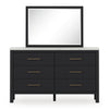 Fargenta Queen Upholstered Panel Bed with Mirrored Dresser, Chest and Nightstand;BLACK/WHITE