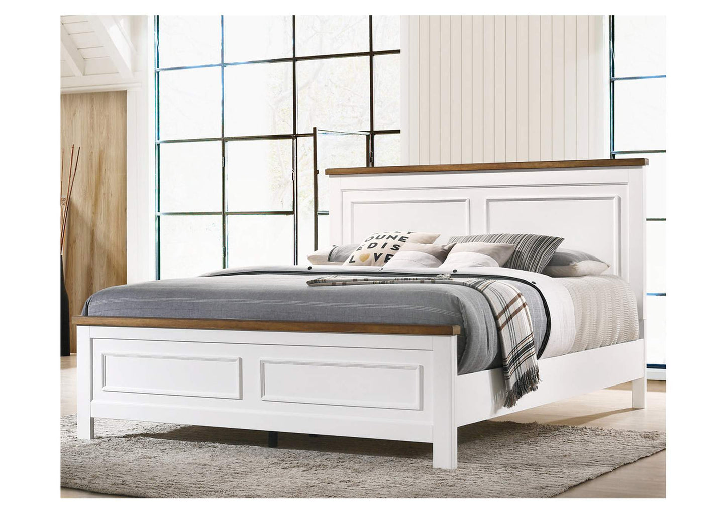 Westconi King Panel Bed with Mirrored Dresser, Chest and Nightstand