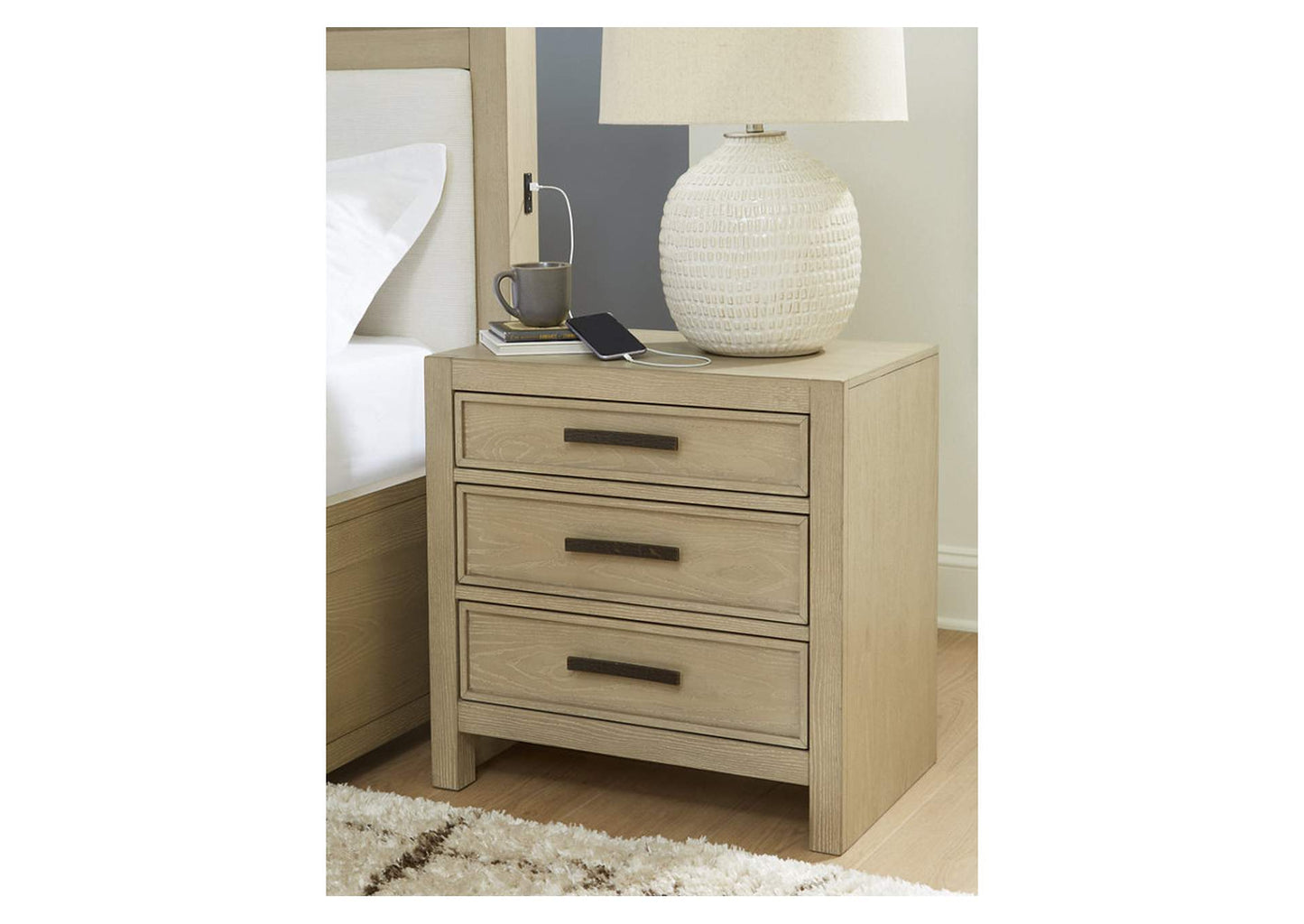 Calmoro Three Drawer Night Stand;Gray