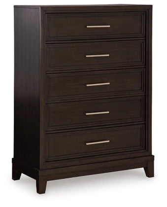 Neymorton Five Drawer Chest; Dark Grayish Brown