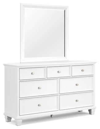 Fortman King Bed With Mirrored Dresser, Chest and Nightstand;White