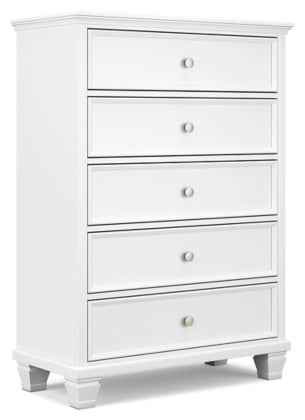 Fortman Queen Bed With Mirrored Dresser, Chest and Nightstand;White