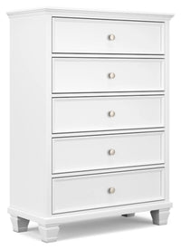 Fortman Queen Bed With Mirrored Dresser, Chest and Nightstand;White