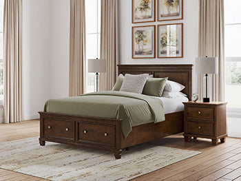 QUEEN STORAGE FTBD W/ROLL SLATS+QUEEN PANEL HEADBOARD+QUEEN/KING RAILS-DANABRIN;BROWN