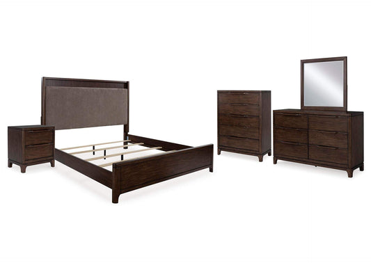 Korestone Queen Bed With Mirrored Dresser, Chest and Nightstand