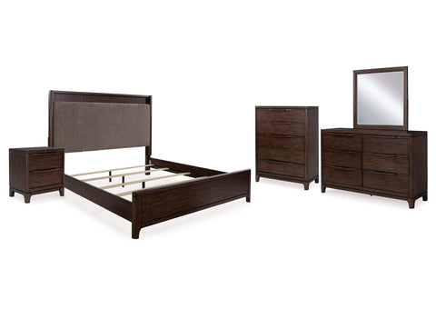 Korestone Queen Bed With Mirrored Dresser, Chest and Nightstand