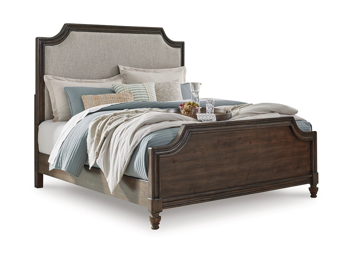Veramond King Upholstered Bed; Dark Brown