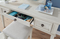 Robbinsdale Mirrored Vanity with Bench;Antique White