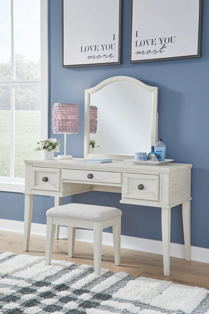 Robbinsdale Mirrored Vanity with Bench;Antique White