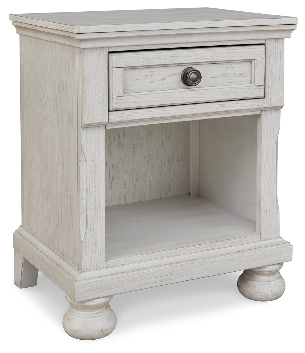 Robbinsdale King Panel Storage Bed with Mirrored Dresser, Chest and 1 Drawer Nightstand