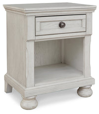 Robbinsdale King Panel Storage Bed with Mirrored Dresser, Chest and 1 Drawer Nightstand