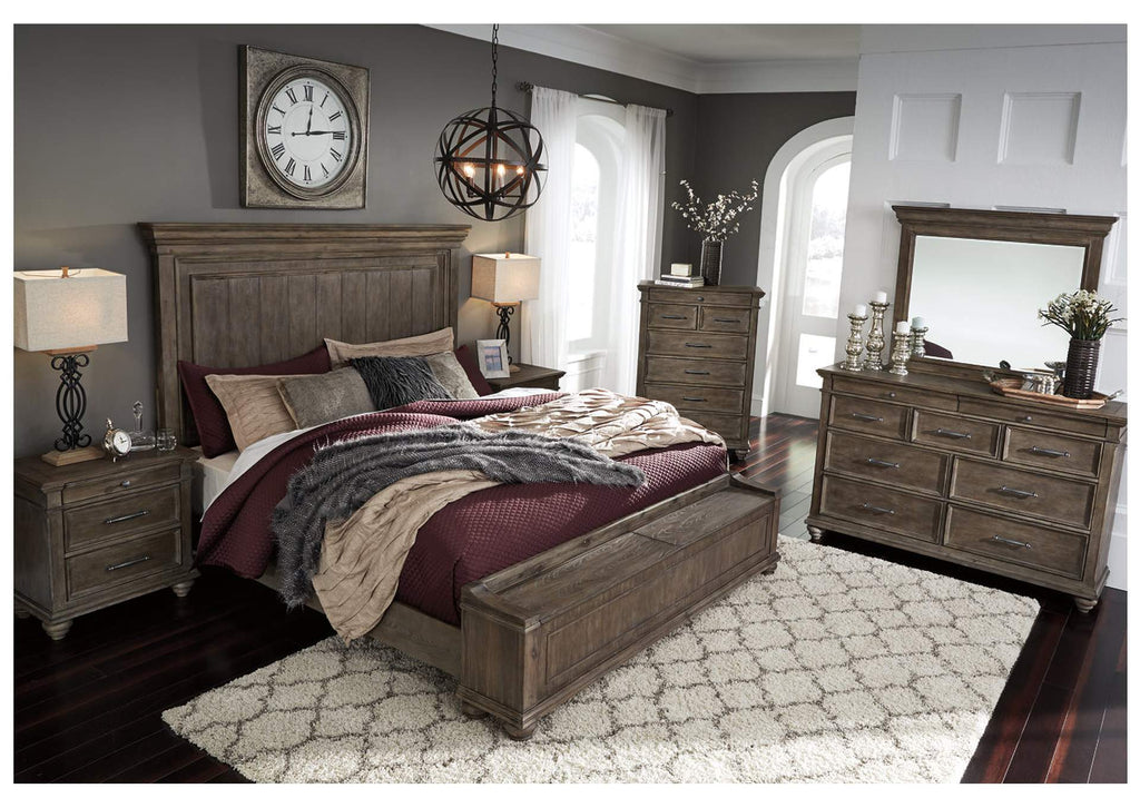 Johnelle King Panel Bed with Chest of Drawers, Dresser, Mirror and Nightstand