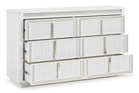 Chalanna King Panel Bed with Mirrored Dresser and Two Drawer Night Stand;WHITE