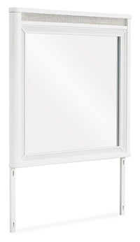 Chalanna King Panel Bed with Mirrored Dresser and Two Drawer Night Stand;WHITE
