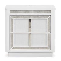 Chalanna King Panel Bed with Mirrored Dresser and Two Drawer Night Stand;WHITE
