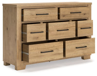 Galliden 7-Drawer Dresser with Mirror; Light Brown