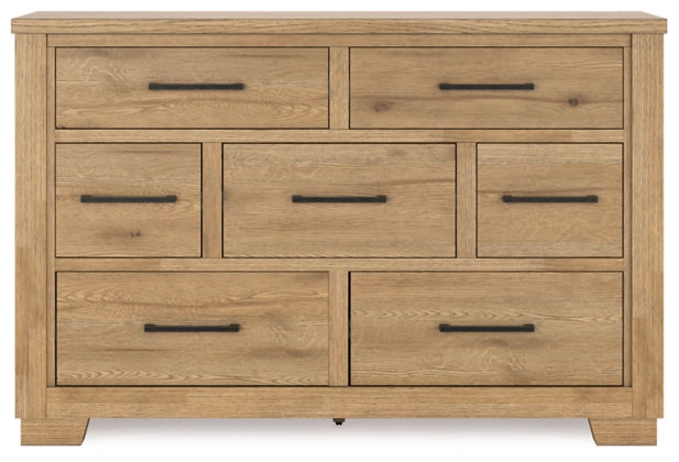 Galliden 7-Drawer Dresser with Mirror; Light Brown