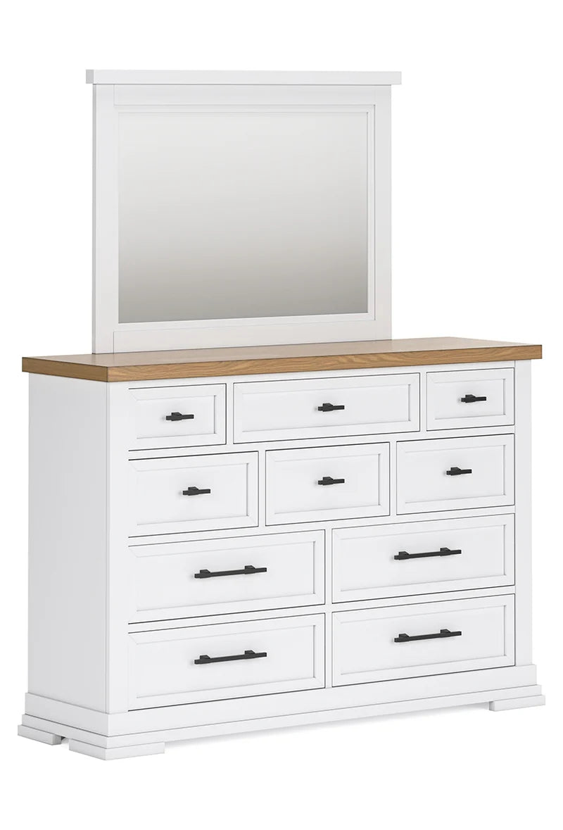 Ashbryn Dresser and Mirror; White/Natural