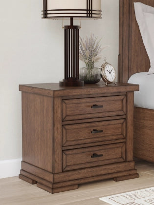 Taffenbrook Three Drawer Night Stand;Medium Brown
