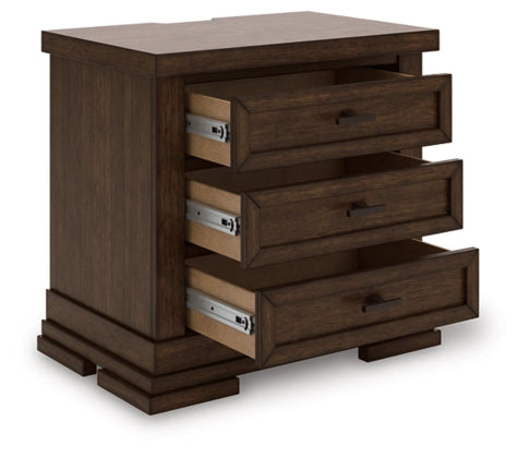 Taffenbrook Three Drawer Night Stand;Medium Brown