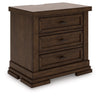 Taffenbrook Three Drawer Night Stand;Medium Brown