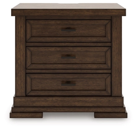 Taffenbrook Three Drawer Night Stand;Medium Brown