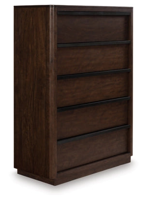 FIVE DRAWER CHEST-KENDAMOR;DARK BROW