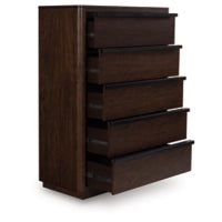 FIVE DRAWER CHEST-KENDAMOR;DARK BROW