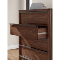 FIVE DRAWER CHEST-KENDAMOR;DARK BROW