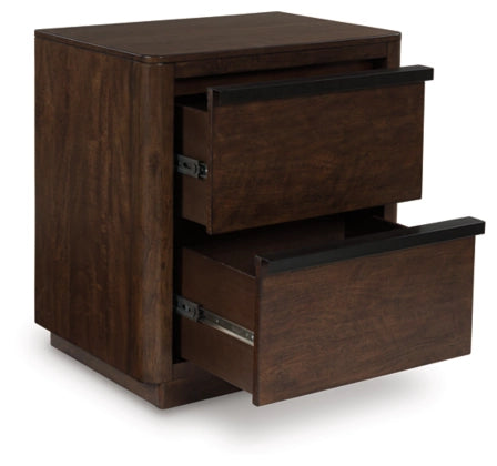 Kendamor Two Drawer Night Stand; Dark Brown