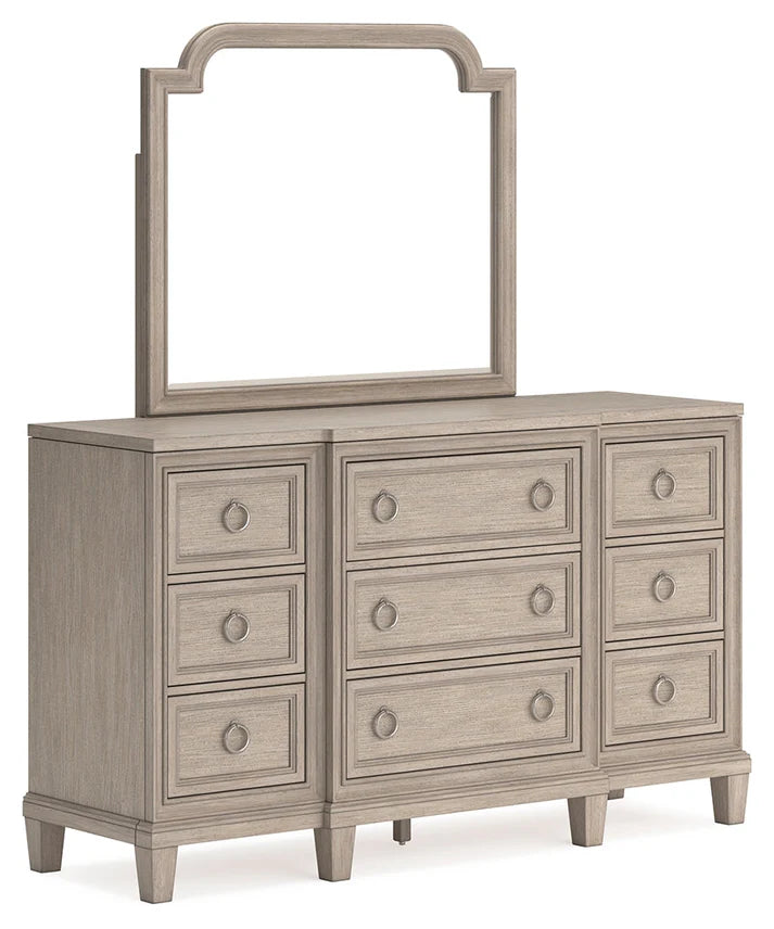 Jorlaina Dresser and Mirror; Light Grayish Brown