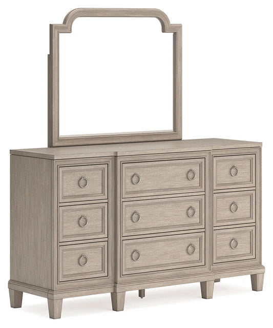Jorlaina Dresser and Mirror; Light Grayish Brown