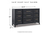 Welltern California King Panel Bed with 9 Drawer Dresser, 5 Chest Drawers, 3 Drawer Nightstand and Bedroom Mirror