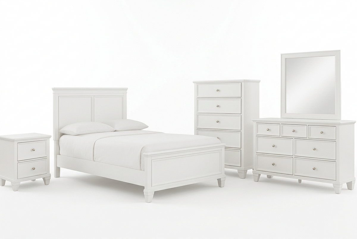 Fortman King Bed With Mirrored Dresser, Chest and Nightstand;White