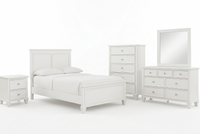 Fortman King Bed With Mirrored Dresser, Chest and Nightstand;White