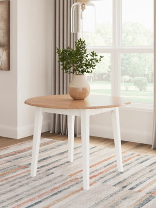 Gesthaven Round DRM Drop Leaf Table; Natural/White