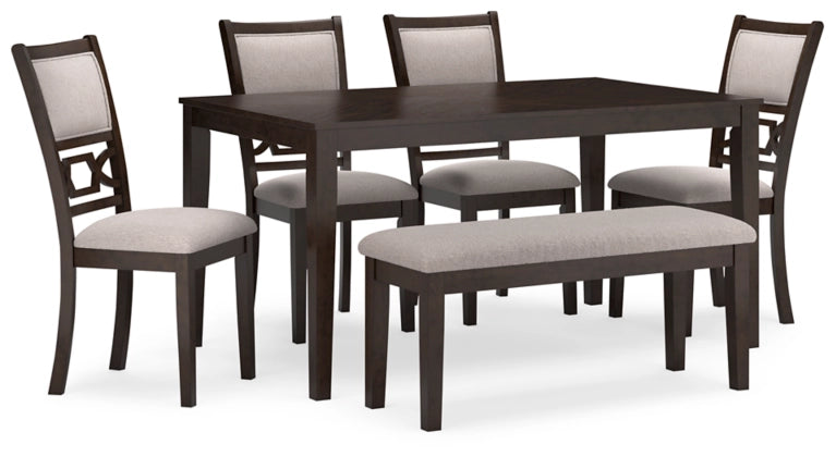 Langwest Dining Table and 4 Chairs and Bench (Set of 6);BROWN