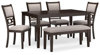 Langwest Dining Table and 4 Chairs and Bench (Set of 6);BROWN