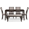 Langwest Dining Table and 4 Chairs and Bench (Set of 6);BROWN