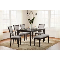 Langwest Dining Table and 4 Chairs and Bench (Set of 6);BROWN