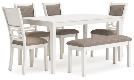 Erinberg Dining Table and 4 Chairs and Bench (Set of 6); Antique White