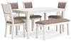 Erinberg Dining Table and 4 Chairs and Bench (Set of 6); Antique White
