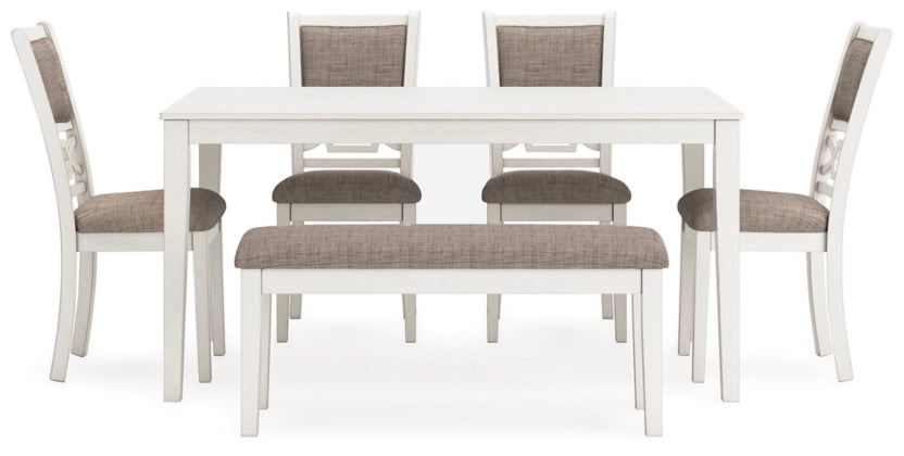 Erinberg Dining Table and 4 Chairs and Bench (Set of 6); Antique White
