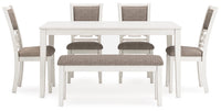 Erinberg Dining Table and 4 Chairs and Bench (Set of 6); Antique White