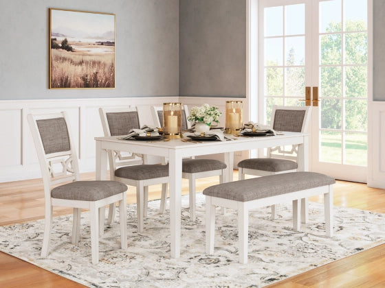 Erinberg Dining Table and 4 Chairs and Bench (Set of 6); Antique White